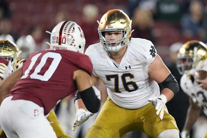 Notre Dame left tackle Joe Alt could be a fit for the Washington Commanders in the 2024 NFL Mock Draft.