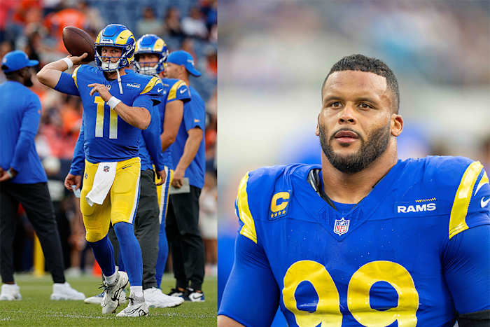 Los Angeles Rams quarterback Brett Rypien and defensive tackle Aaron Donald.