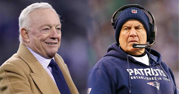 Dallas Cowboys owner Jerry Jones (left) and New England Patriots coach Bill Belichick (right).