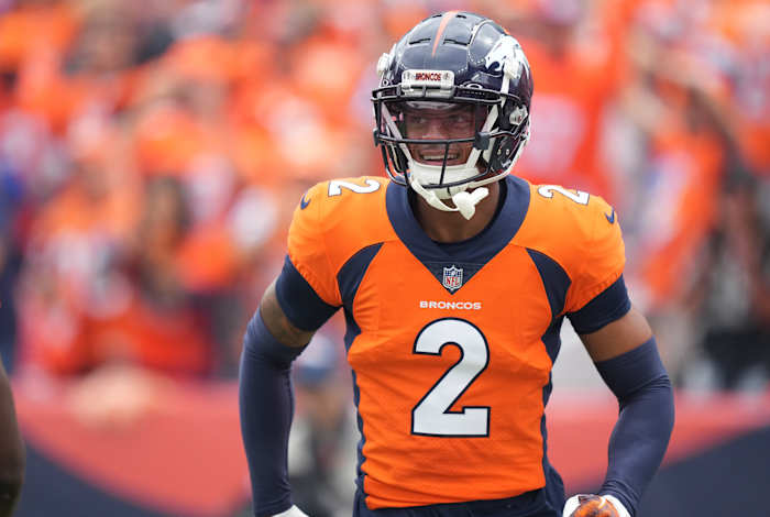 Denver Broncos cornerback Pat Surtain II (2) reacts in the first quarter against the Denver Broncos at Empower Field at Mile High.