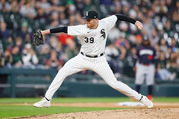 Sep 16, 2023; Chicago, Illinois, USA; Chicago White Sox relief pitcher Aaron Bummer (39) pitches against the Minnesota Twins during the sixth inning at Guaranteed Rate Field.