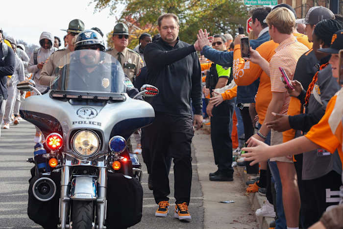 Tennessee Volunteers HC Josh Heupel during the Vol Walk before the Georgia game. (Photo by Randy Sartin of USA Today Sports)