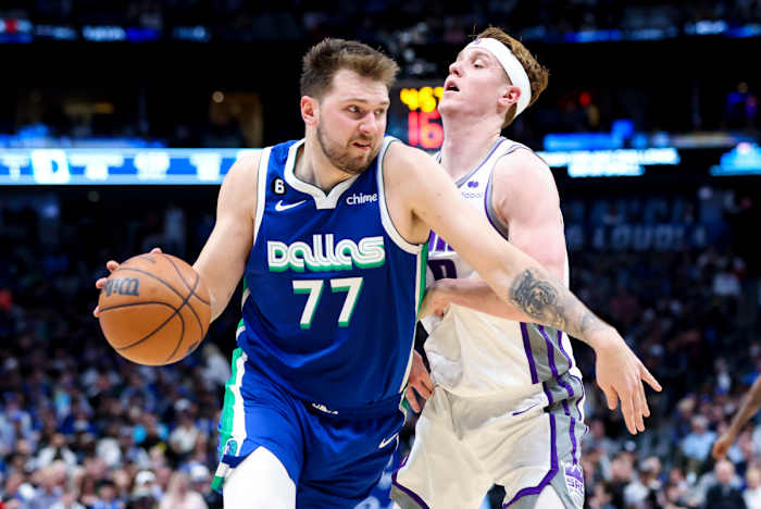 Dallas Mavericks superstar Luka Doncic against the Sacramento Kings in 2022-23.