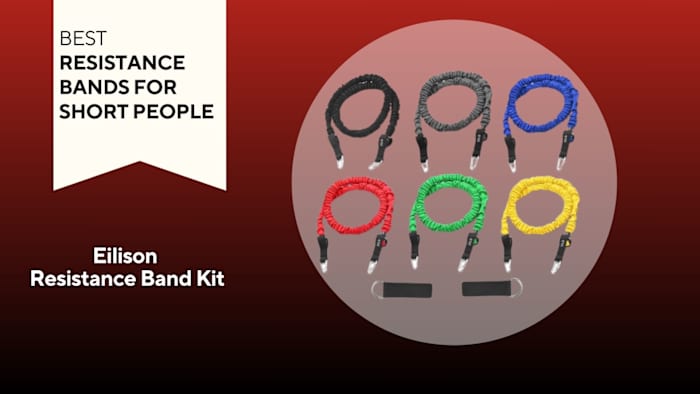 Photo of resistance bands against a red background