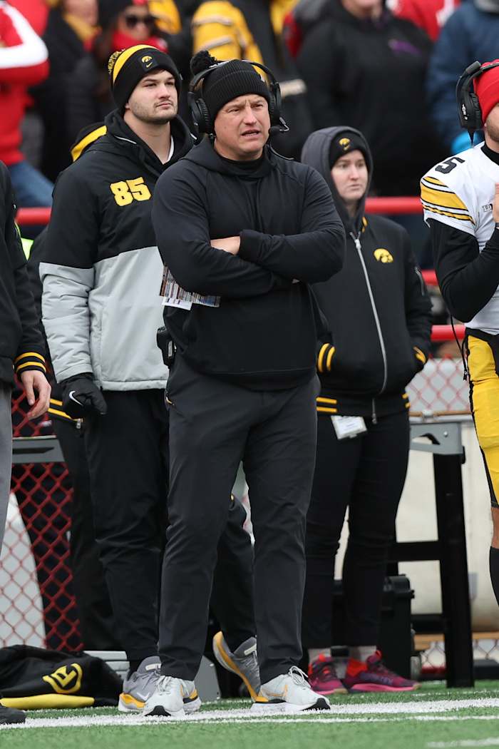 NU vs. Iowa 2023 - Brian Ferentz watches team