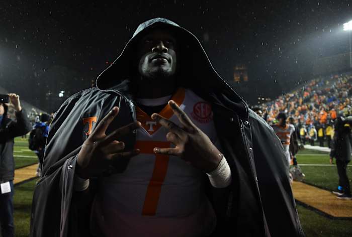 Tennessee Volunteers QB Joe Milton III during the 2022 win over Vanderbilt. (Photo by Christopher Hanewinckel of USA Today Sports)