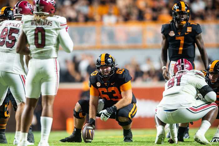 Tennessee Volunteers C Cooper Mays during a win over South Carolina. (Photo by Brianna Paciorka of the News Sentinel)