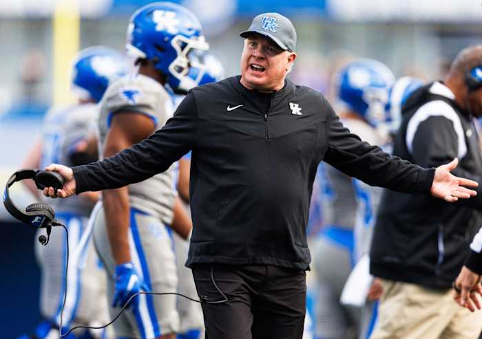 Kentucky Wildcats head coach Mark Stoops reacts during the third quarter against the Alabama Crimson Tide at Kroger Field.