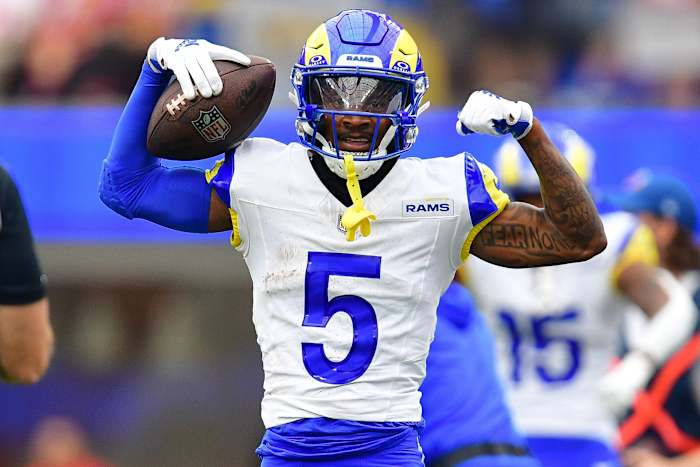 Tutu Atwell and the Los Angeles Rams will wear their white jerseys in Week 13.