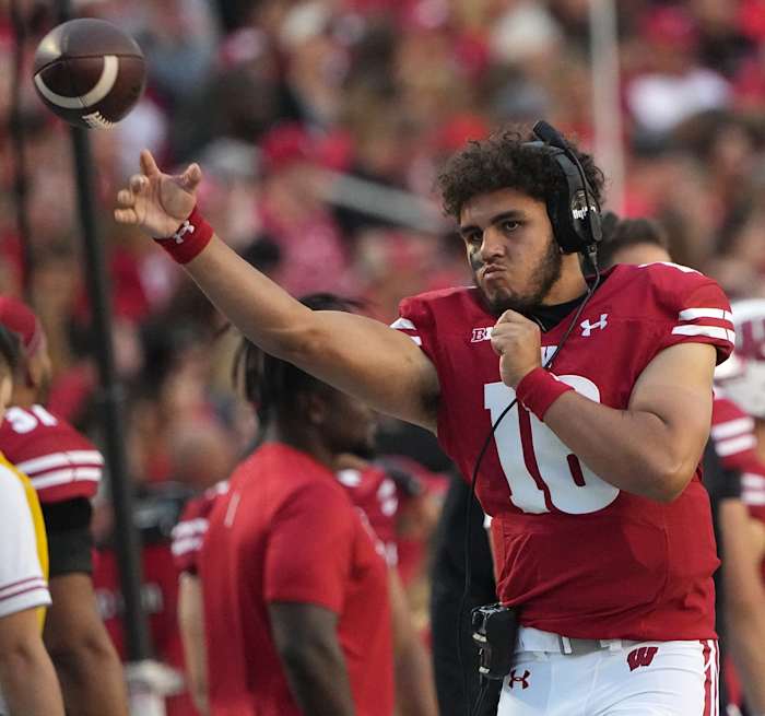 Wisconsin quarterback Myles Burkett (16) is shown during the first quarter of their game Saturday, September 3, 2022 at Camp Randall Stadium in Madison, Wis. Wisconsin beat Illinois State 38-0. Mjs Uwgrid03 35 Jpg Uwgrid03