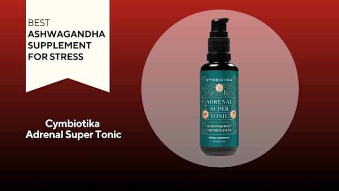 Image of a green pump bottle against a red background with a white banner