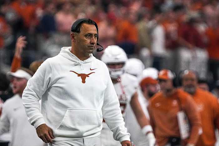 Texas Longhorns coach Steve Sarkisian on the sidelines at the Big 12  Championship 