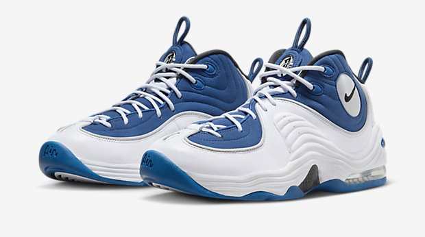Side view of Penny Hardaway's blue and white Nike sneakers.