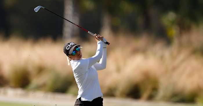 Sarah Kemp swings during the 2023 CME Group Tour Championship.
