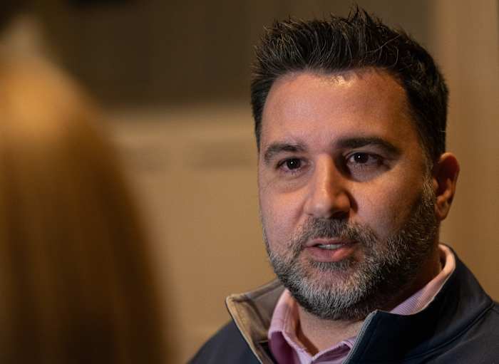 Atlanta Braves general manager Alex Anthopoulos fields questions during the Major League Baseball Winter Meetings at Gaylord Opryland in Nashville, Tenn., Tuesday, Dec. 5, 2023.