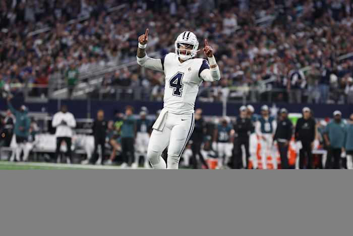 Cowboys quarterback Dak Prescott (4) celebrates a touchdown Mandatory Credit: Tim Heitman-USA TODAY Sports