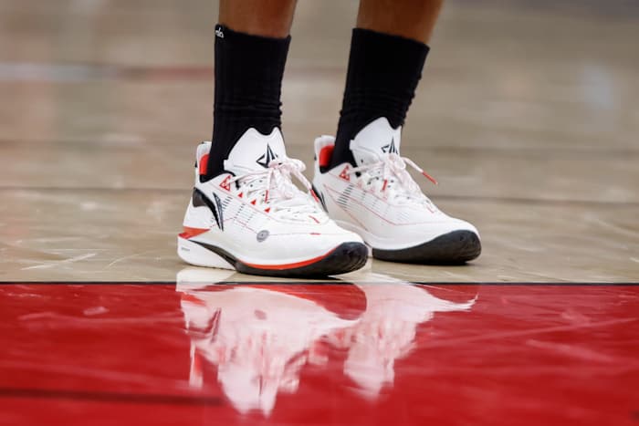 Miami Heat forward Jimmy Butler's white and black Li-Ning sneakers.