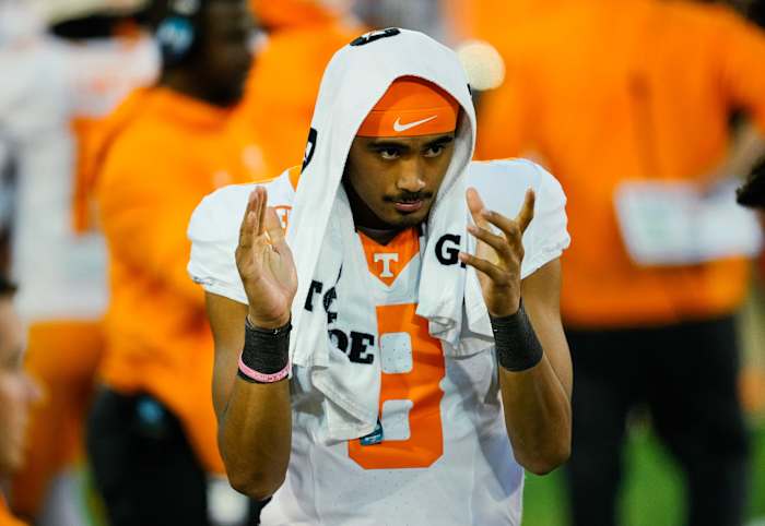 Tennessee Volunteers QB Nico Iamaleava during the loss to Missouri. (Photo by Jay Biggerstaff of USA Today Sports)
