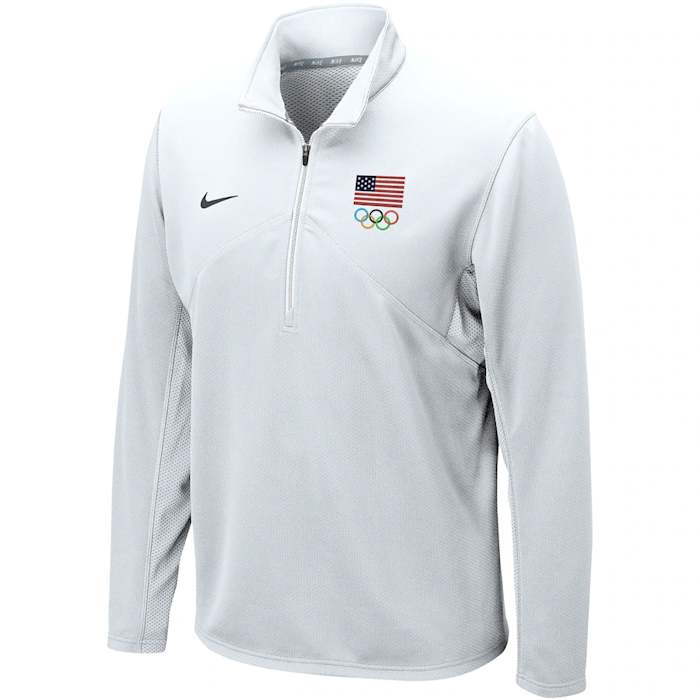 A white Team USA Nike quarter-zip shirt.