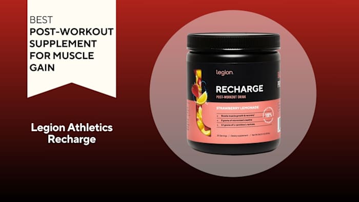 Black tub with a pink label and white writing that says "RECHARGE"   against a red background