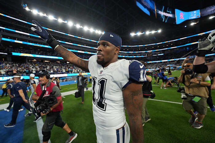 Dallas Cowboys linebacker Micah Parsons (11) leaves the field after the game against the Los Angeles Chargers at SoFi Stadium.