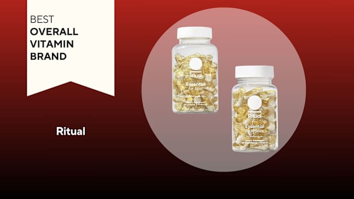 Two clear pill bottles with yellow pills inside against a red background