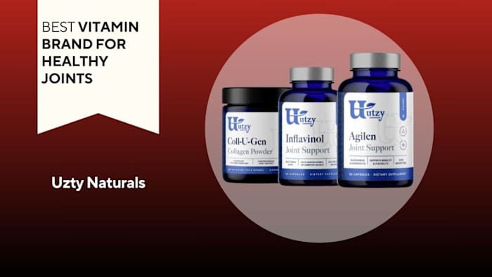 Three blue pill bottles against a red background