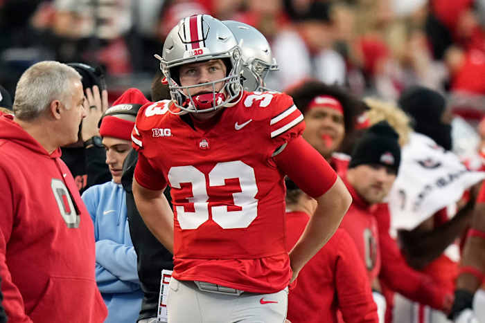 Ohio State Buckeyes Devin Brown walks the sidelines at Ohio Stadium