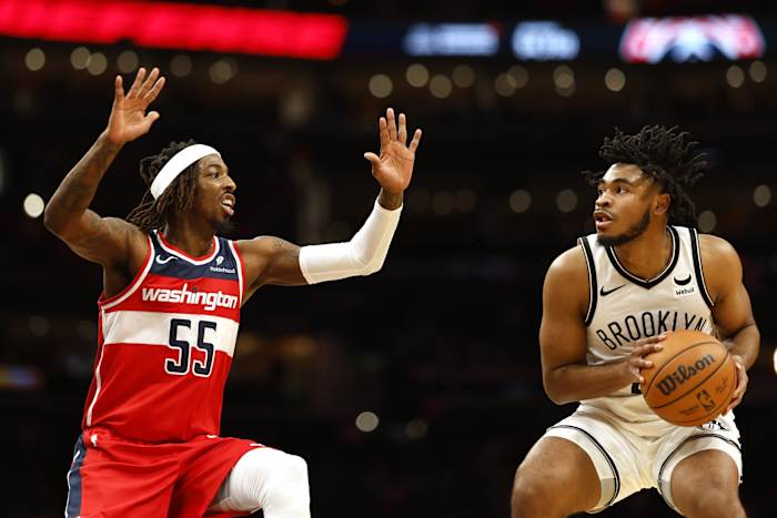 December 29, 2023; Brooklyn Nets guard Cam Thomas drives to the basket against Washington Wizards