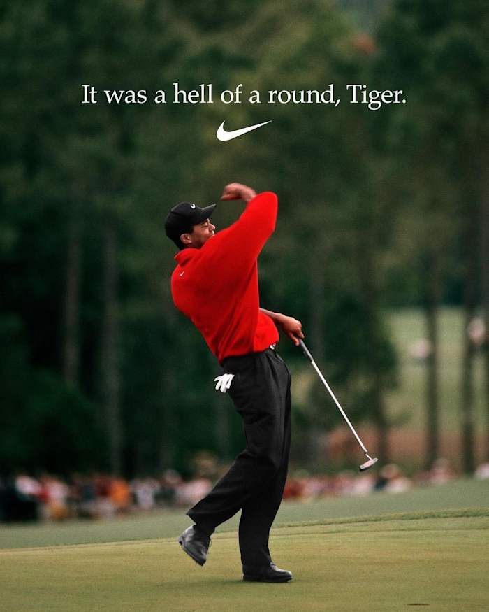 Tiger Woods wearing Nike apparel at the Masters Tournament.