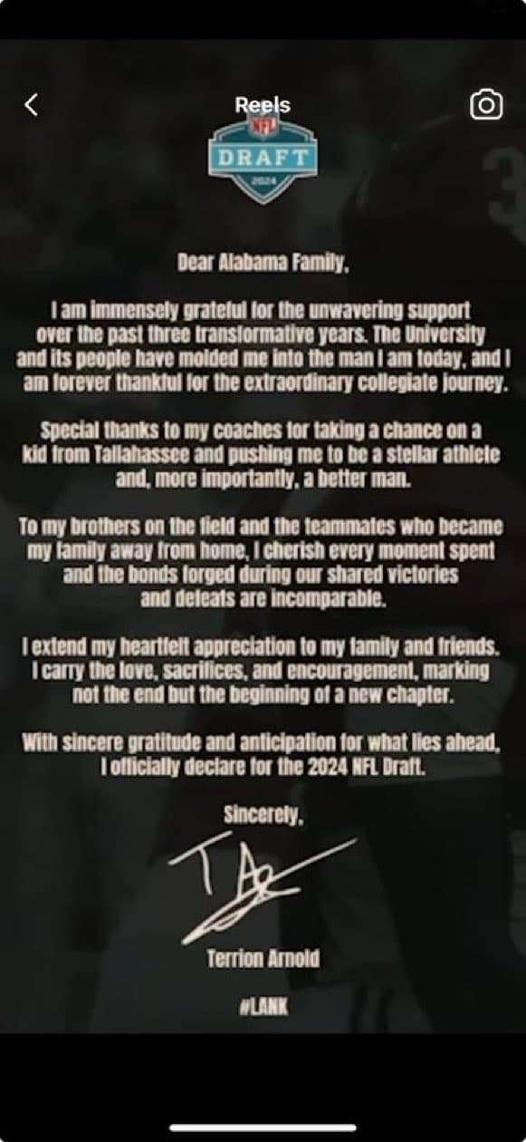 Terrion Arnold draft decision