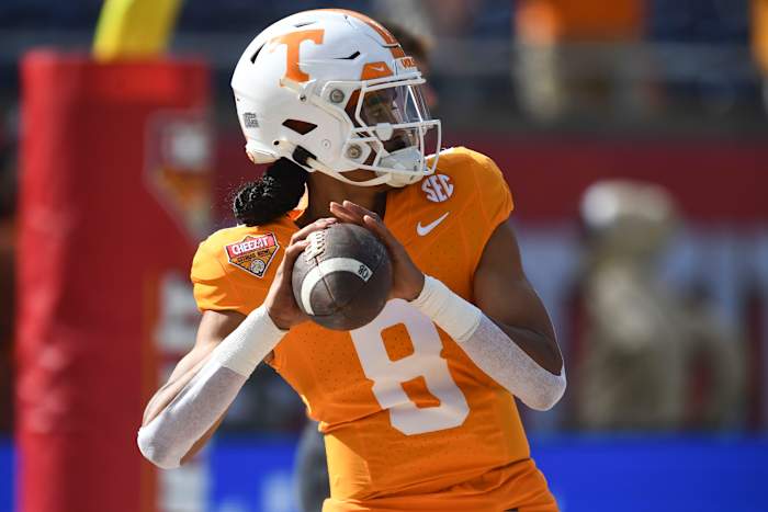 Tennessee Volunteers QB Nico Iamaleava before the win vs. Iowa. (Photo by Saul Young of the News Sentinel)