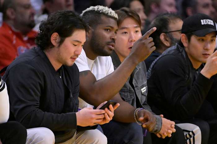 Jan 24, 2023; Los Angeles, California, USA; Professional baseball player Yasiel Puig attends the game between the Los Angeles Lakers and the Los Angeles Clippers at Crypto.com Arena.