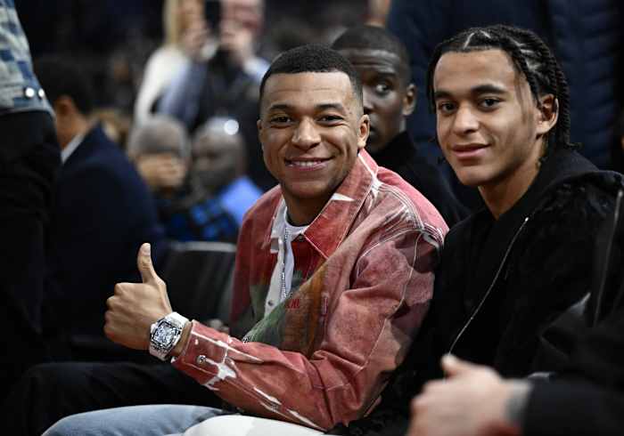 Kylian Mbappe in attendance at the NBA Paris Game between the Brooklyn Nets and the Cleveland Cavaliers at AccorHotels Arena