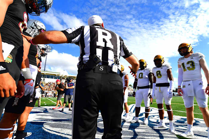 Jan 20, 2023; Honolulu, Hawaii, US; Coin toss prior to the Polynesian Bowl between Team Mauka and Team Makai at Kunuiakea Stadium. Mandatory Credit: Steven Erler-USA TODAY NETWORK