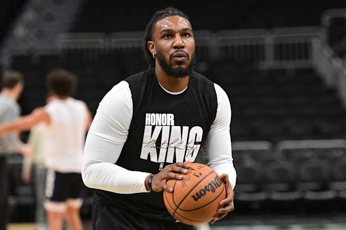 Milwaukee Bucks forward Jae Crowder (99) warms up