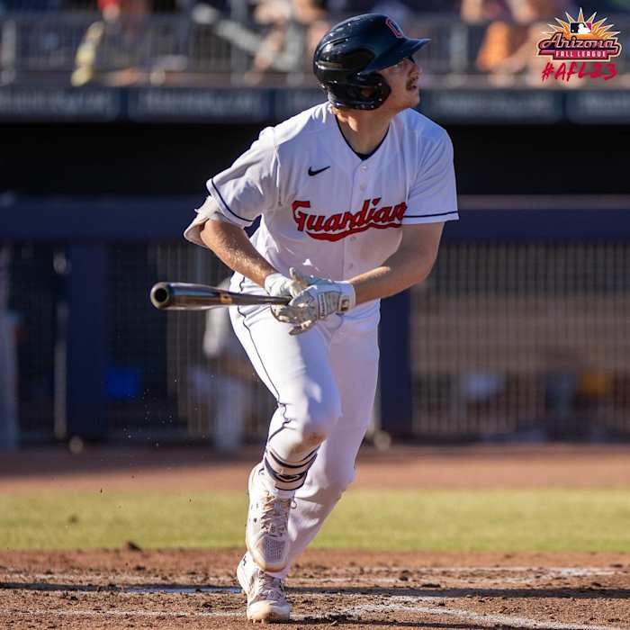 Kyle Manzardo hits a two-run home run in the 2023 Fall League.