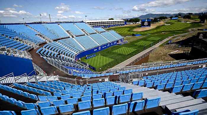 The first tee is pictured at Marco Simone in Rome, site of the 2023 Ryder Cup.