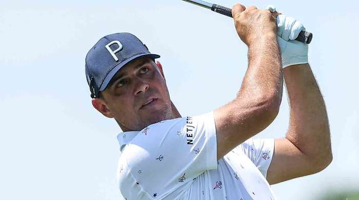 Gary Woodland hits his tee shot during the first round of the 2023 3M Open in Minnesota.