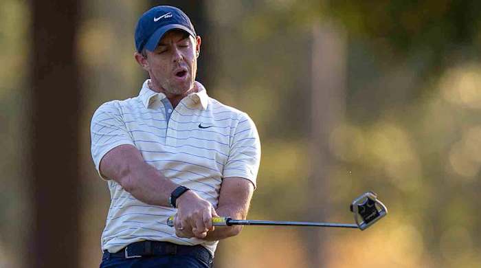 Rory McIlroy is pictured after missing a putt at the 2022 CJ Cup in South Carolina.