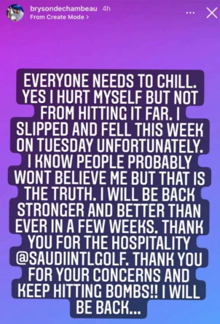 Bryson DeChambeau's Instagram post.