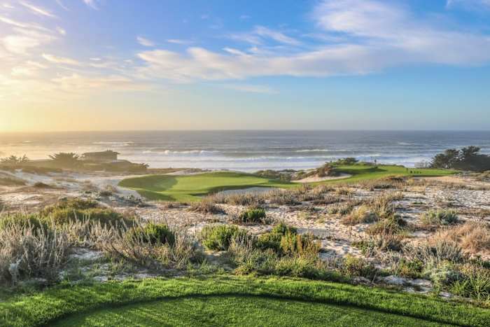 The par-3 third hole that has the Pacific Ocean as a backdrop.