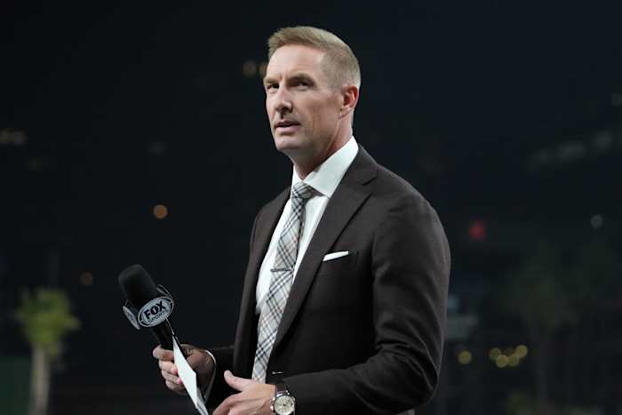 Dec 27, 2023; San Diego, CA, USA; Fox Sports analyst Joel Klatt at the Holiday Bowl at Petco Park. Mandatory Credit: Kirby Lee-USA TODAY Sports