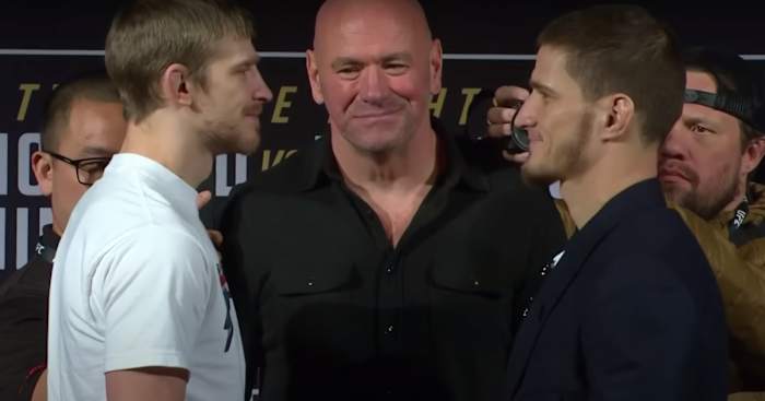 Arnold Allen and Movsar Evloev stare down before UFC 297.