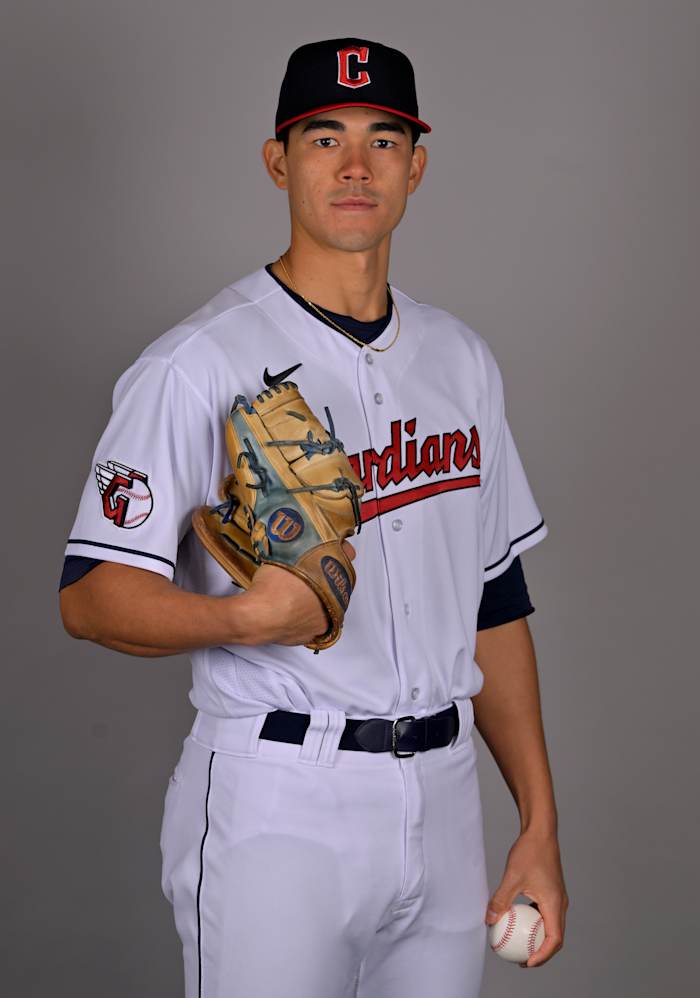 Feb 23, 2023; Goodyear, AZ, USA; Cleveland Guardians starting pitcher Joey Cantillo (68) during photo day in Goodyear, AZ.