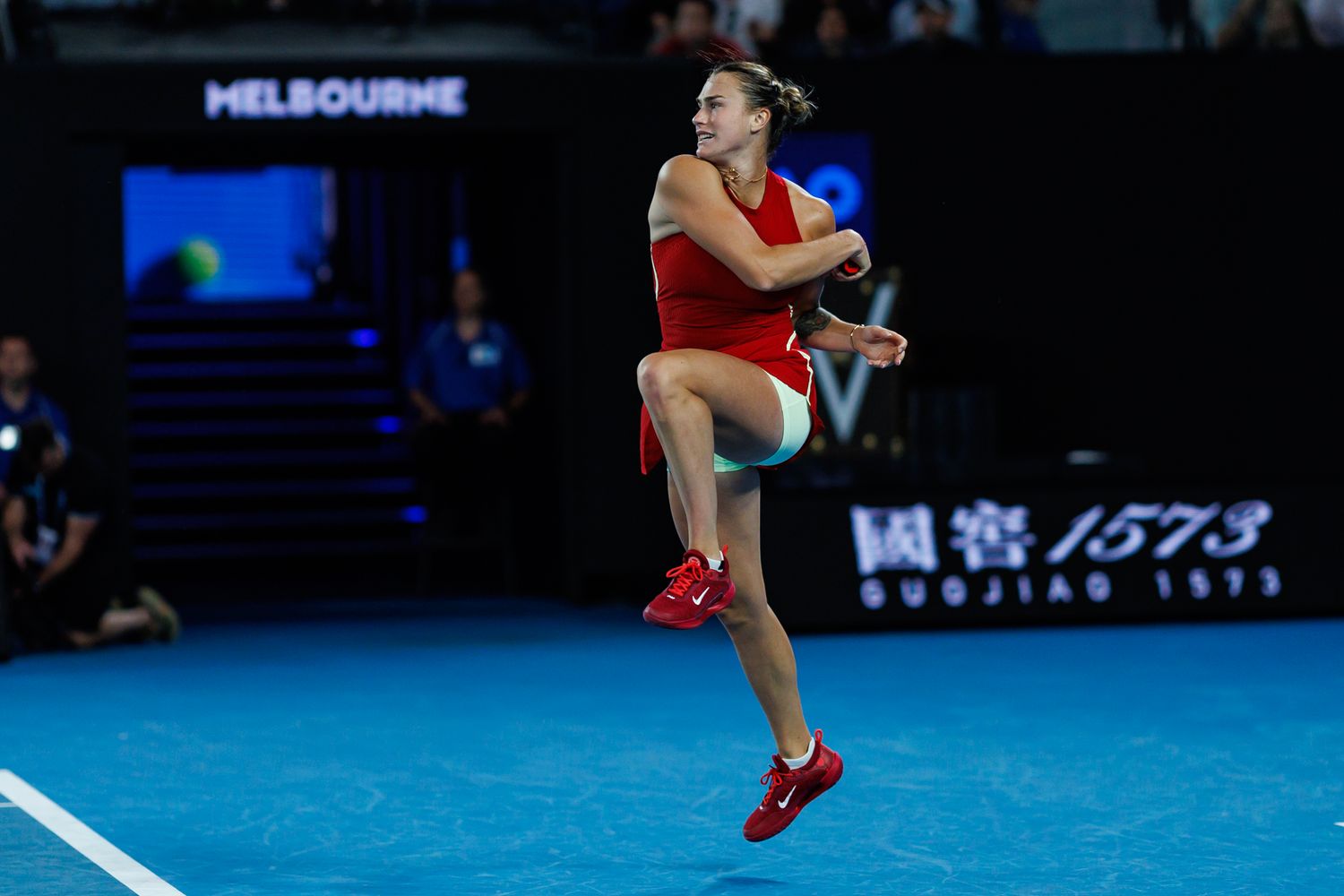 Aryna Sabalenka hits a shot during the 2024 Australian Open.