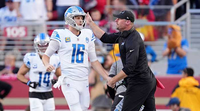 Detroit Lions quarterback Jared Goff and coach Dan Campbell