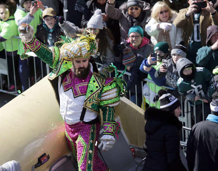 Philadelphia Eagles center Jason Kelce at the Super Bowl 52 victory parade. Nfl Super Bowl Lii Champions Philadelphia Eagles Celebration