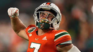 Xavier Restrepo Miami Hurricanes Wide Receiver - photo is from 2021 Virginia game after a first down
