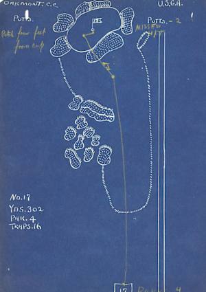 Sam Parks' drawing of the 71st hole for the 1935 U.S. Open at Oakmont Country Club.